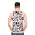 Unisex horror movie "It" themed tank top with repeating pattern design - men back