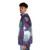 The Last Unicorn themed puffer jacket in a lavender and purple color palette - men side left