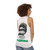 Unisex tank top with "London Is Burning" design, inspired by The Clash and Joe Strummer - women back