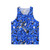Blue unisex tank top with a repeating bricks/lego-inspired pattern