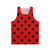Oversized black and red polka dot unisex tank top