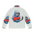 A blue and red puffer jacket with a cute boxing cat print design - Back