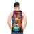 Unisex tank top featuring a vibrant watercolor lion design - men back