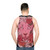 Unisex tank top featuring a lion with a mane of roses and glowing crystal gems - men back