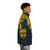 Booster Gold superhero art puffer jacket with bold comic book graphics - men side right