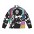 Boogie On Glam Rock Puffer Jacket featuring a halftone pattern, retro colors, and an electric guitar design inspired by music icon Marc Bolan. - Back