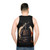 Unisex tank top featuring a minimalist samurai design - men back