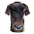 Stylish t-shirt featuring an artistic design of ox wildlife with horns and musk in a winter scene - Back