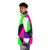 Neon green, pink, and purple 80s color block puffer jacket - men side left