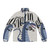 Blue dragon violinist puffer jacket with musical instrument and typography design