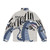 Blue dragon violinist puffer jacket with musical instrument and typography design - Back