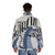 Blue dragon violinist puffer jacket with musical instrument and typography design - men back