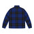 A cozy and stylish blue and black tartan plaid puffer jacket - Back