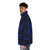 A cozy and stylish blue and black tartan plaid puffer jacket - men side left