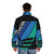 Blue puffer jacket with colorful lightning graphic design - men back