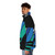 Blue puffer jacket with colorful lightning graphic design - men side left