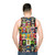 Retro pop art unisex tank top with 80s and 70s fashion mashup - men back