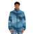 Puffer jacket in a frosty blue color with a vintage, textured pattern - men front