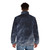 Blue puffer jacket with cloud and moon design, perfect for stargazing and astronomy enthusiasts - men back
