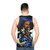 Unisex graphic tank top with airbrush anime-inspired caricatures - men back
