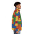 A colorful puffer jacket with a lego-inspired block pattern design - men side right