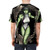 Vibrant green girl AOP t-shirt with fantasy film and action movie-inspired design - men back