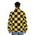 Black and yellow checkered patterned puffer jacket - men back