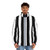 Black and white vertical striped puffer jacket - men front
