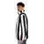 Black and white vertical striped puffer jacket - men side left