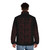 Stylish red puffer jacket with No More Heroes vector design - men back
