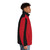 Black and red color block puffer jacket with basketball design - men side right
