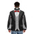 A black puffer jacket with a classic tuxedo look, featuring a red bowtie and vest for a unique formal style. - men back