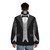 Black tuxedo puffer jacket with bow tie - men back