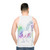 Transforming unicorn graphic on a unisex tank top - men back