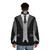 Black puffer jacket with suit, tie, and vest - men back