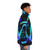 Black light puffer jacket with Borderlands vault hunter symbol and vibrant color splash - men side right