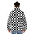 Black and white checkered pattern puffer jacket with retro geometric design - men back