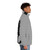 Black cat holding on to a puffer jacket with its claws, showcasing a fun, expressive cat personality - men side right