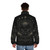 Black cat puffer jacket with occult and lunar motifs - men back