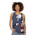 Unisex tank top with minimalist art of Pete Townshend's smashing guitar - women