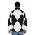 Black and white harlequin pattern puffer jacket - men back