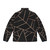 Black and rose gold puffer jacket with abstract geometric design - Back