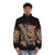 Kaiju Spaghetti Black Puffer Jacket, a retro inspired Japanese monster fashion design - men front