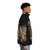 Kaiju Spaghetti Black Puffer Jacket, a retro inspired Japanese monster fashion design - men side right