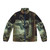 Puffer jacket with a dinosaur fossil bones and "Bite Me" design