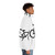 A person wearing a warm puffer jacket while riding a bicycle - men side right