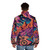 Psychedelic puffer jacket featuring colorful trippy art inspired by Bicycle Day 1943 - men back