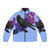 Bisexual Puffer Jacket with Stylized Crow and Cherry Blossoms
