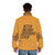 Orange puffer jacket featuring the Better Oblivion Community Center logo - men back