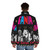 Model wearing a puffer jacket with salsa singer graphic - men back